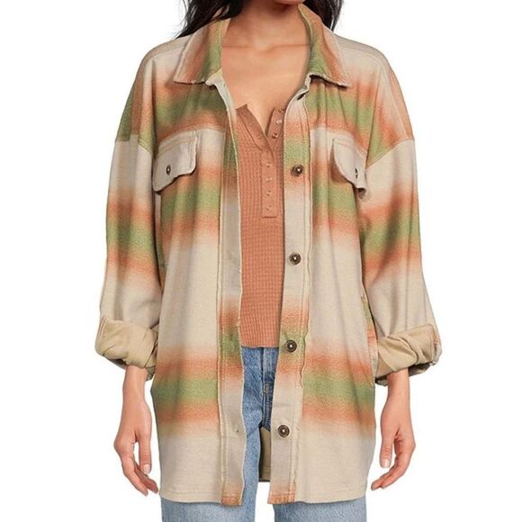 FREE People Ruby Print Shacket Ombre Stripe Marzipan xs, sm,  NWT - Picture 8 of 16